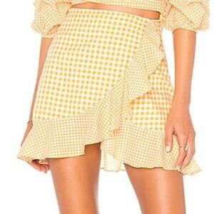 Lovers + Friends Yellow Gingham Ruffled Mini Skirt